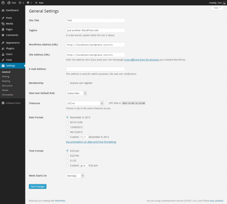 Wordpress Settings Panel